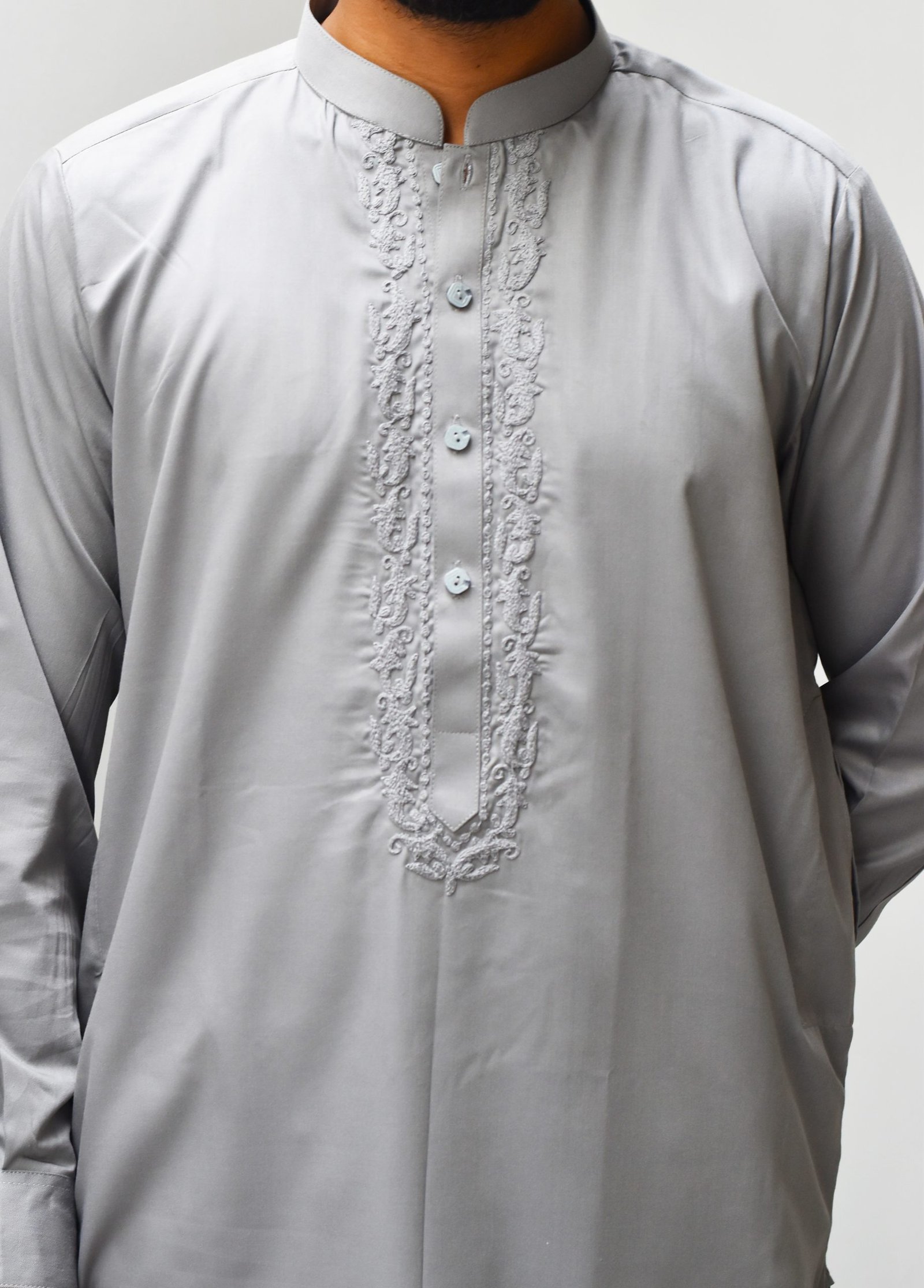 Grey color designer salwar kameez for mens | Embroidered suit
