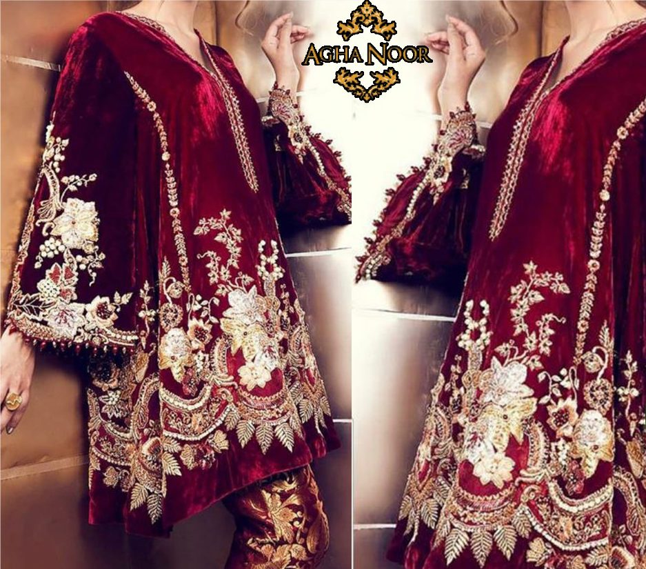 Brand Agha Noor Available In *Velvet* Fabrics 2pc !!! Velvet Dresses for  Wedding - Women's Clothing Store - Latest Pakistani Dresses at Your Door  Step