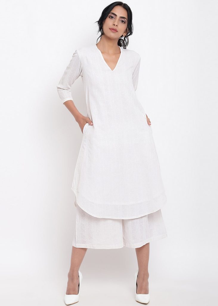 White kurti, White kurti online, White chickan kari kurta