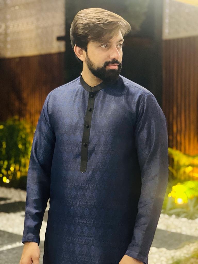 waistcoat with blue shalwar kameez