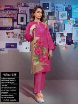Pink Colored 3 piece nishat lawn suit replica