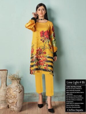3 piece limelight lawn suit in yellow color