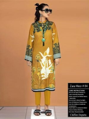 3 Piece Golden Color Embroidered lawn suit replica by zara meer