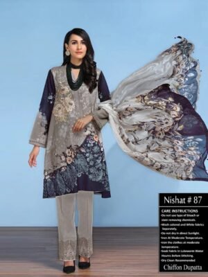 Grey Colored Nishat Replica Lawn Suit Pakistani