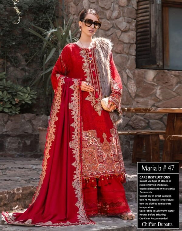 Red Colored 3 Piece Maria B Lawn Suit Replica