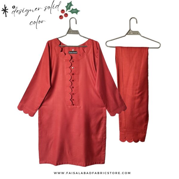 carrot red colored 2 piece ready to wear lawn suit