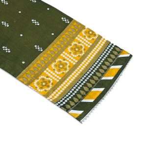 Printed Sleeves Design In Mehndi Green and Yellow Color