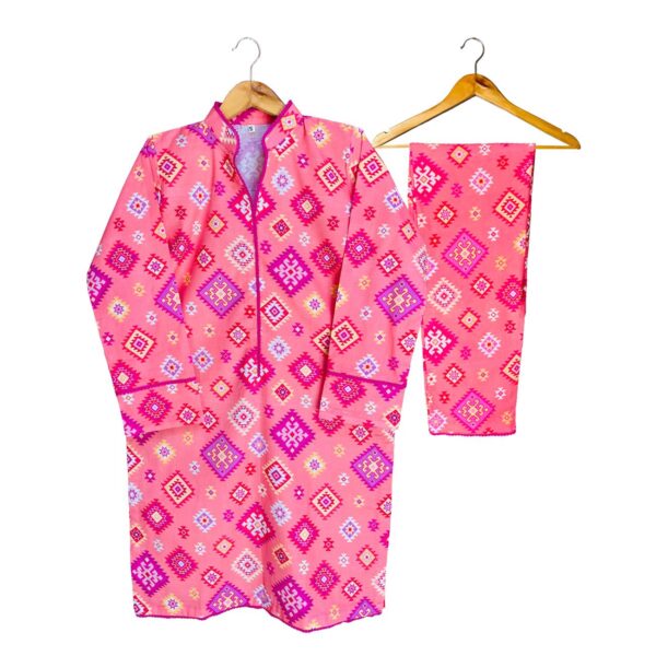 2-piece stitched printed lawn suit in pink color