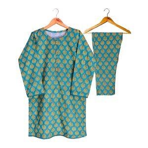 2 piece stitched printed lawn suit sea green color
