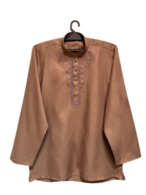 Brown Color Wash & Wear Short Kurta For Men