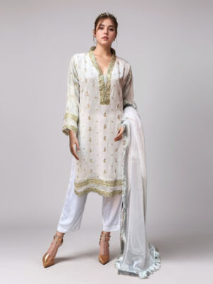 Dull Off-white pakistani wholesale chiffon suits online