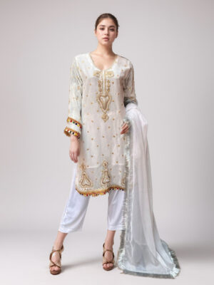 Pearl white wholesale chiffon dresses pakistani