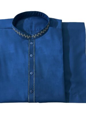 Steel Blue Embroidered Men's Salwar Kameez
