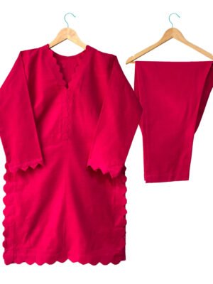 Pinkish Red Khaddar 2-Piece Ladies Suit
