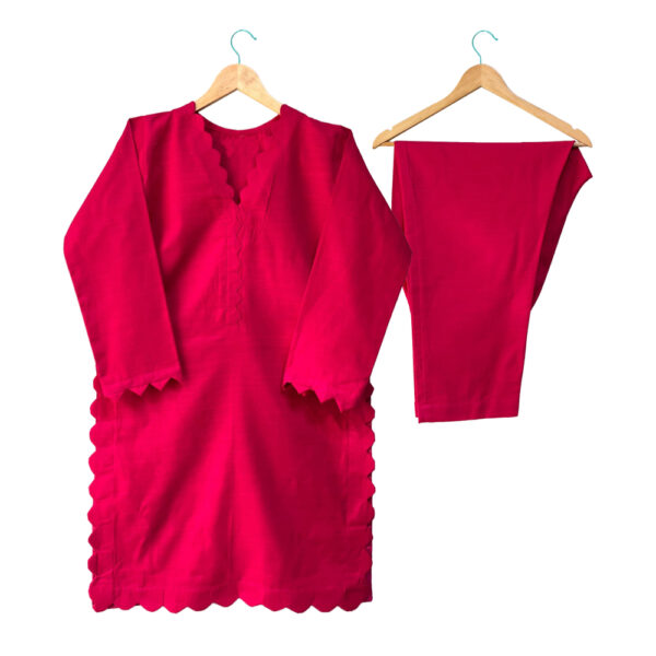 Pinkish Red Khaddar 2-Piece Ladies Suit