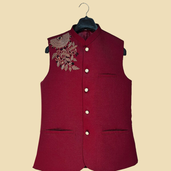Red Embroidered Pakistani Men's Waistcoat