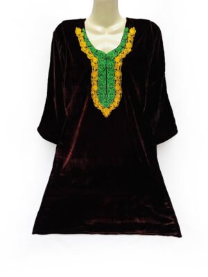 Brown Pakistani Embroidered Velvet Kurti
