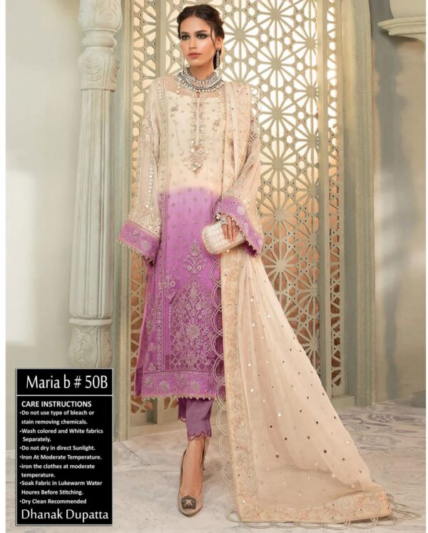 Cream-Purple Color Maria b Dhanak Suit