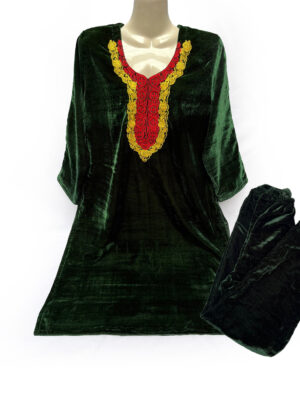 Green Color Pakistani Embroidered Velvet 2Pc