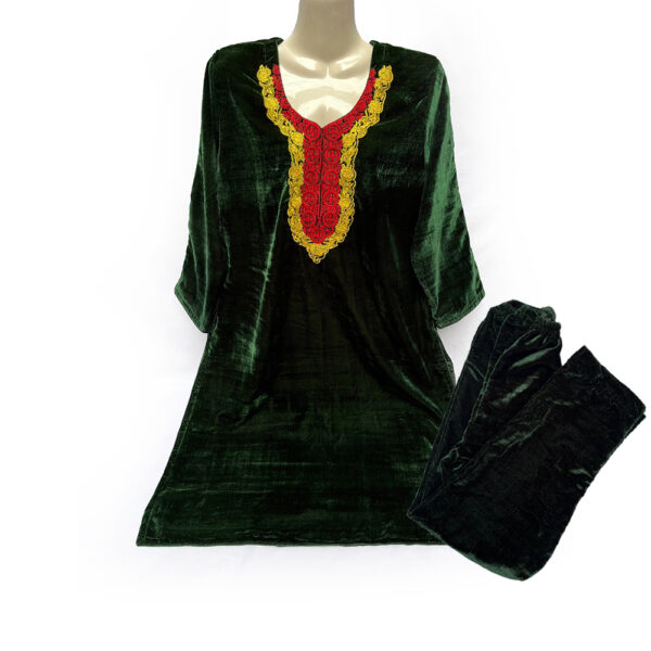 Green Color Pakistani Embroidered Velvet 2Pc