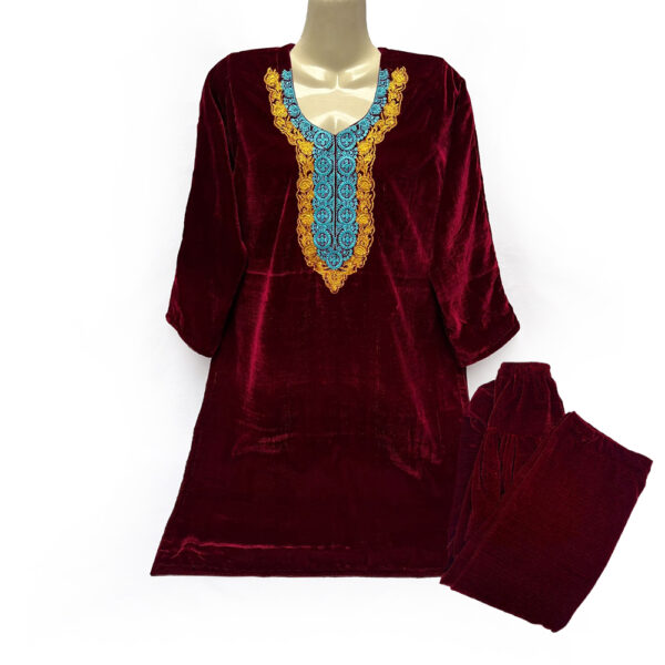 Maroon Color Velvet Pakistani Embroidered 2pc