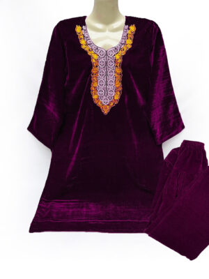 Plum Color Velvet Pakistani Embroidered 2pc