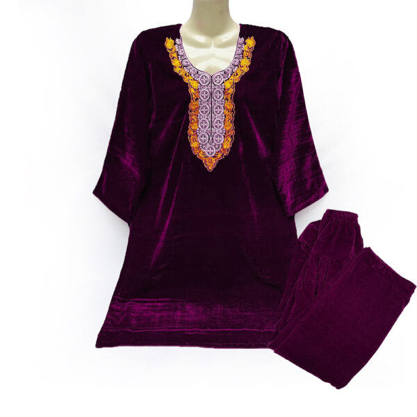 Plum Color Velvet Pakistani Embroidered 2pc