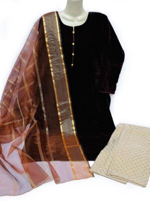 Wholesale Brown Color 3pc Velvet Pakistani Suit