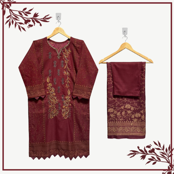 Wholesale Persian Plum Readymade Dhanak Dress 5pcs Set