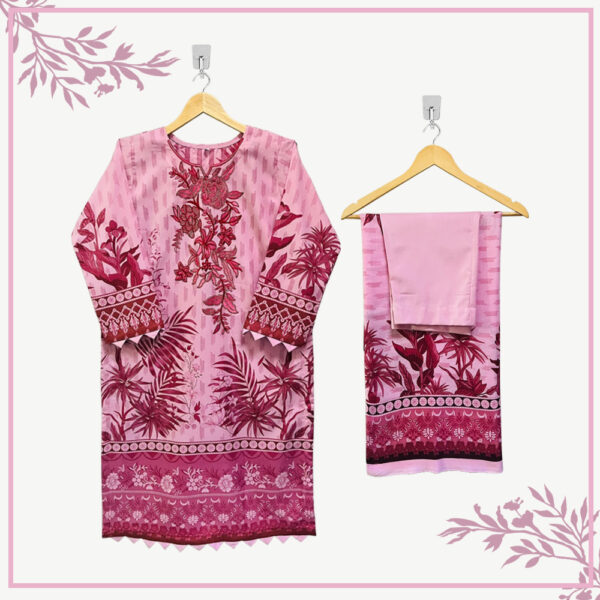 Wholesale Pink Color Dhanak Stitched Suit 5pcs Set