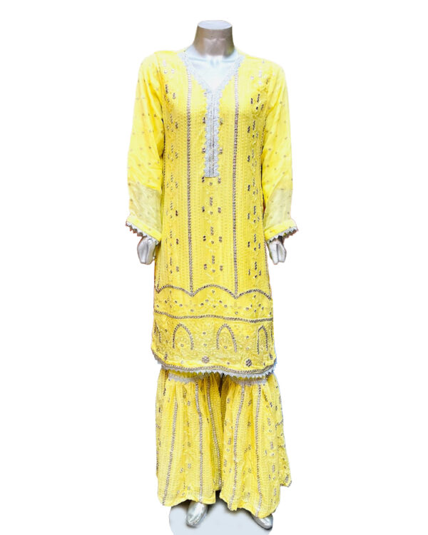 yellow Color Pakistani Chiffon Designer Outfit