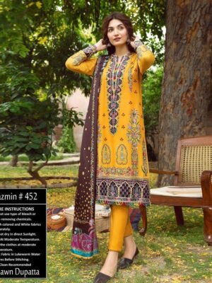 Bee Yellow 3pc Lawn Suits Pakistani