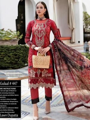 Crimson Red 3pc Lawn Suits In Pakistan