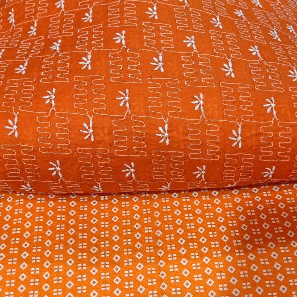 Deep Orange Chickankari Embroidered Ladies 2pc Suit