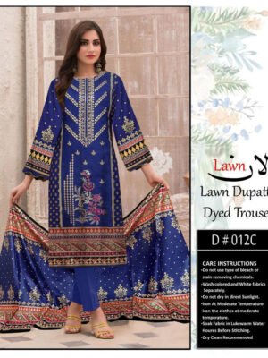Deep Sapphire Embroidered Lawn Suits Pakistani