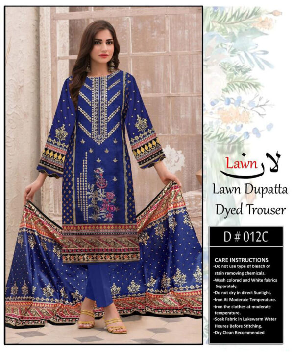 Deep Sapphire Embroidered Lawn Suits Pakistani