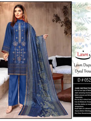 Dusky Blue Embroidered Lawn Suits In Pakistan