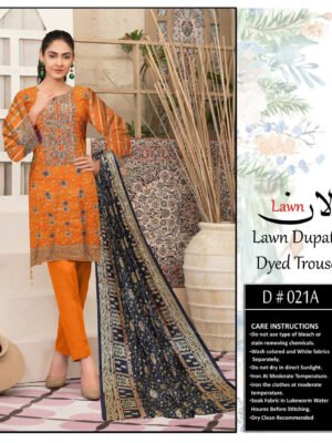 Papaya Orange Embroidered Pakistani Lawn Suits Online