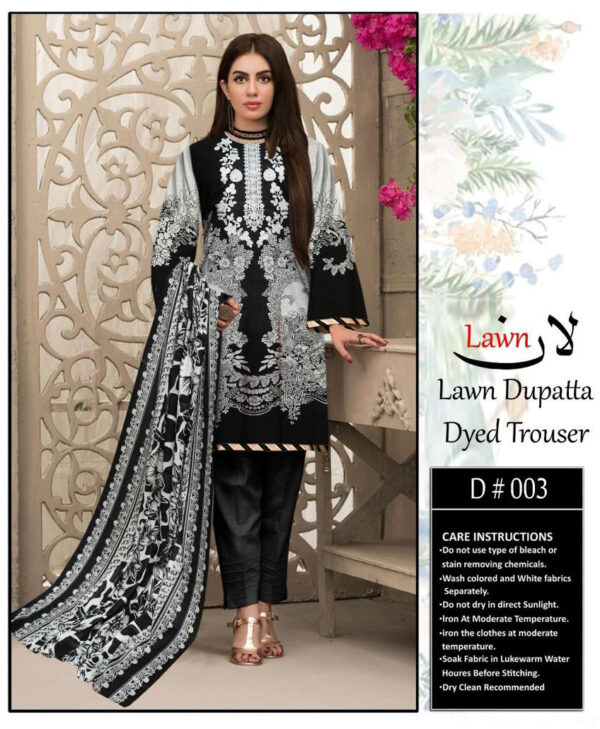 White-Black 3 Piece Embroidered Pakistani Lawn Suits