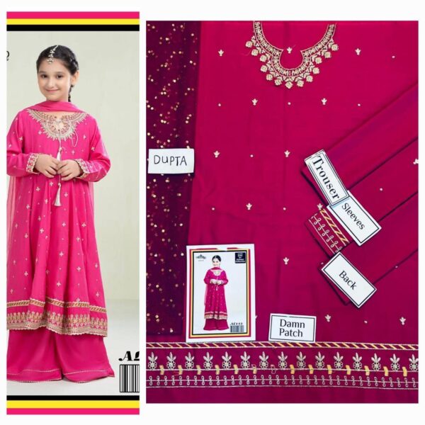 Rose Red Pakistani Clothes For Children