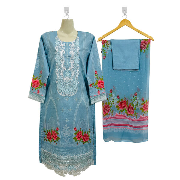 Bluish Cyan pakistani lawn suit