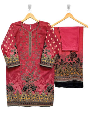 Ruby Color Embroidered 3pc Pakistani Suits Wholesale
