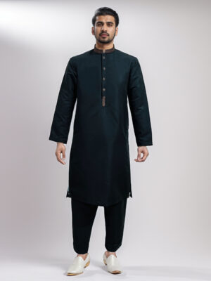 Black embroidered pakistani mens shalwar kameez