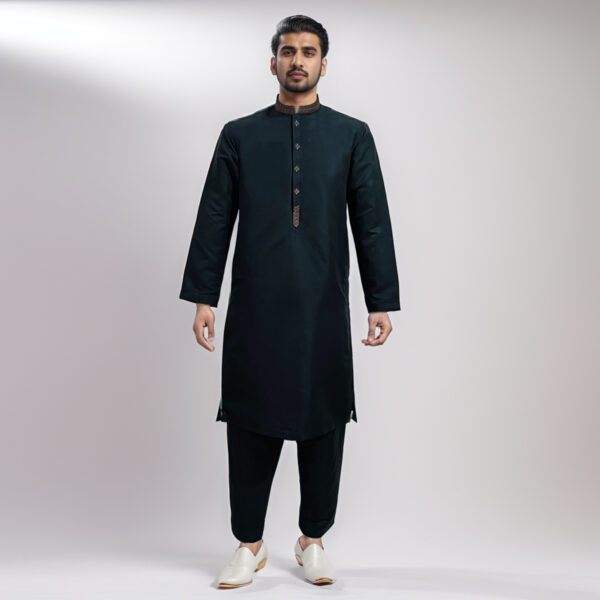 Black embroidered pakistani mens shalwar kameez