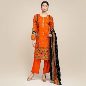 Bright Orange pakistani wholesale linen suits