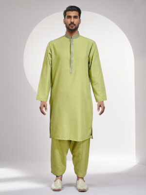 Olive Green embroidered pakistani mens shalwar kameez