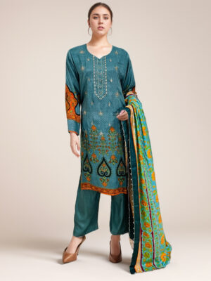 Bluish Cyan linen suits wholesale pakistan