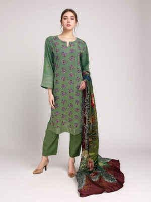 Dark green pakistani lawn suits