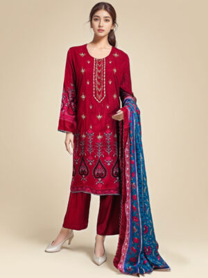 Rose Red pakistani wholesale linen suits