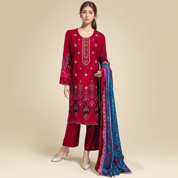 Rose Red pakistani wholesale linen suits